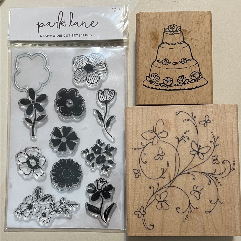 Park Lane Floral Stamp and Die Cut Set with Wooden Stamps
